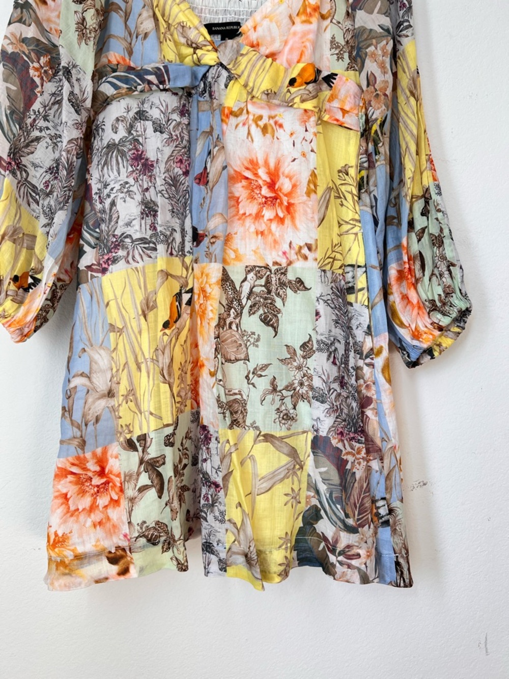 Banana Republic Floral Ramie Twist Front Mini Dress Medium Puff Sleeve Romantic - Picture 6 of 9